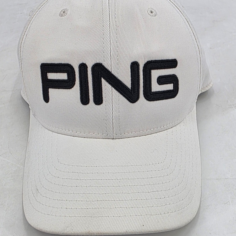 PING GOLF HAT MENS SMALL MEDIUM WHITE BLACK PERFORMANCE FLEXFIT CAP FITTED SPORT